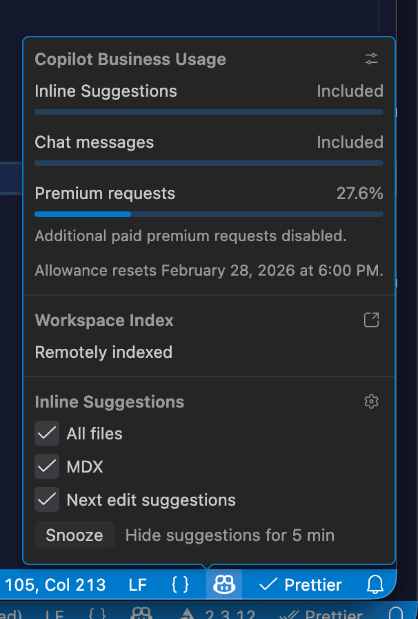 GitHub Copilot status indicator
