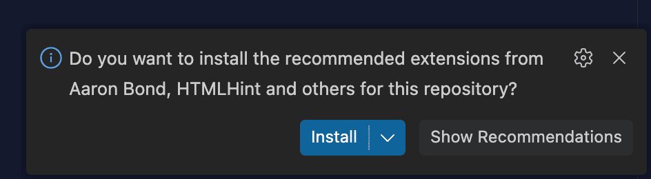 VS Code recommended extensions prompt